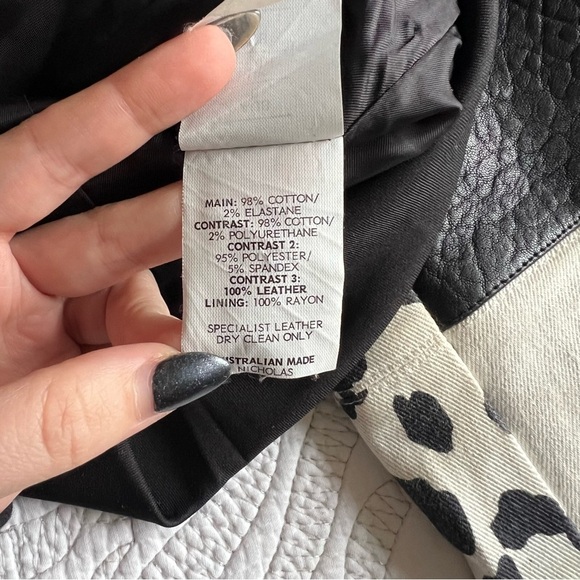 Nicholas - Leopard Print Leather Combo Bomber Jacket - Picture 11 of 16